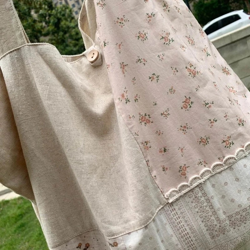Flower Patchwork Contrast Print Tote Bag