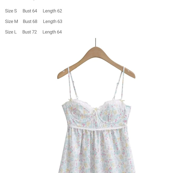 Floral Print Lace Trim Sling Dress