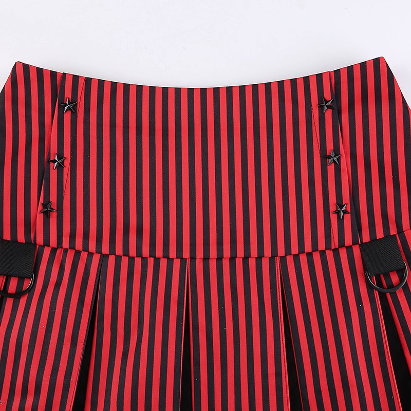 Vintage 90s Red Plaid Striped Pleated Low Waisted Skirt Academia E-Girl Kawaii Korean Japanese Harajuku Streetwear