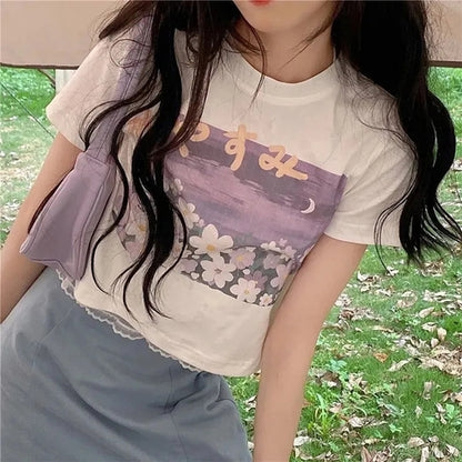Purple Flower Aesthetic Print Short Sleeve T-shirt