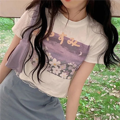 Purple Flower Aesthetic Print Short Sleeve T-shirt