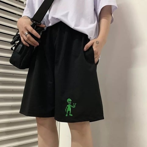 Cute Alien Casual Loose Boyfriend Bike Jogger Shorts Goth Punk E-Girl Kawaii Korean Japanese Harajuku Chinese Retro Streetwear Aesthetic