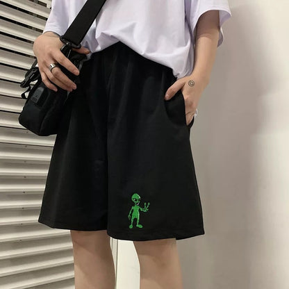 Cute Alien Casual Loose Boyfriend Bike Jogger Shorts Goth Punk E-Girl Kawaii Korean Japanese Harajuku Chinese Retro Streetwear Aesthetic