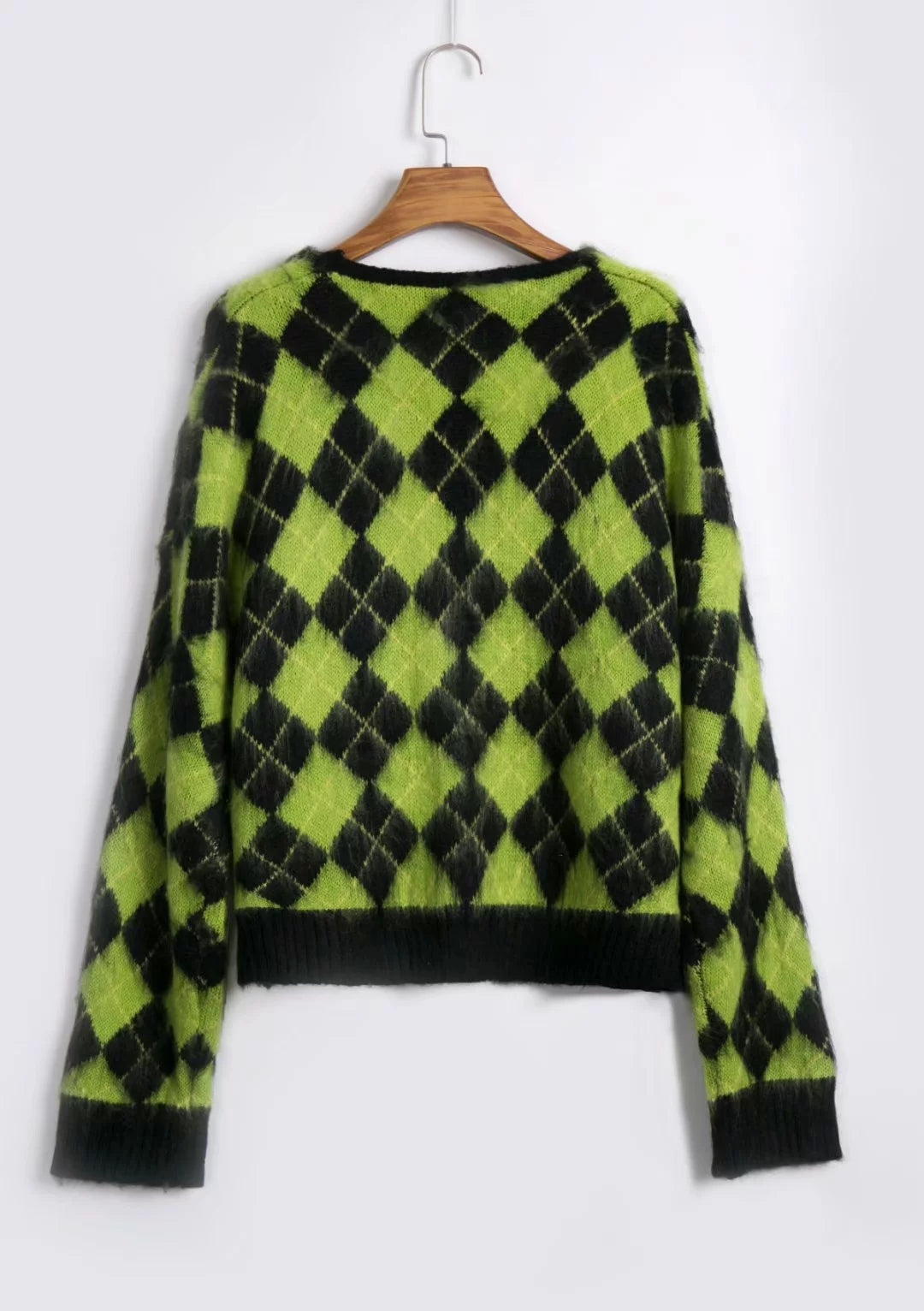 Cute Checkered Vintage Knit Cardigan Sweater Top Shirt Winter Autumn E-Girl Kawaii Korean Japanese Harajuku Chinese Retro Streetwear