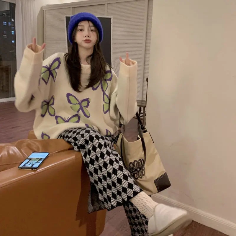 Butterfly Print Loose Sweater