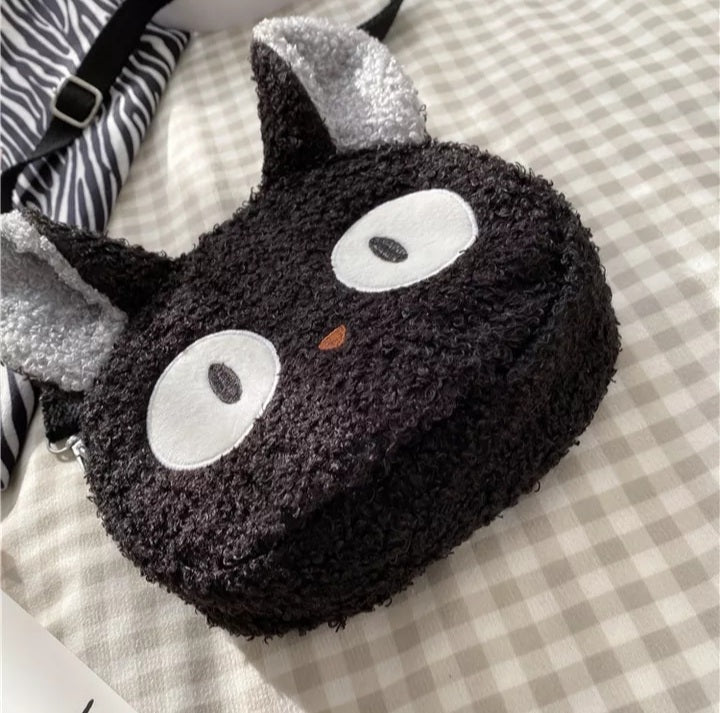 Cute 3D Black Cat Japanese Anime Cartoon Plush Shoulder Bag