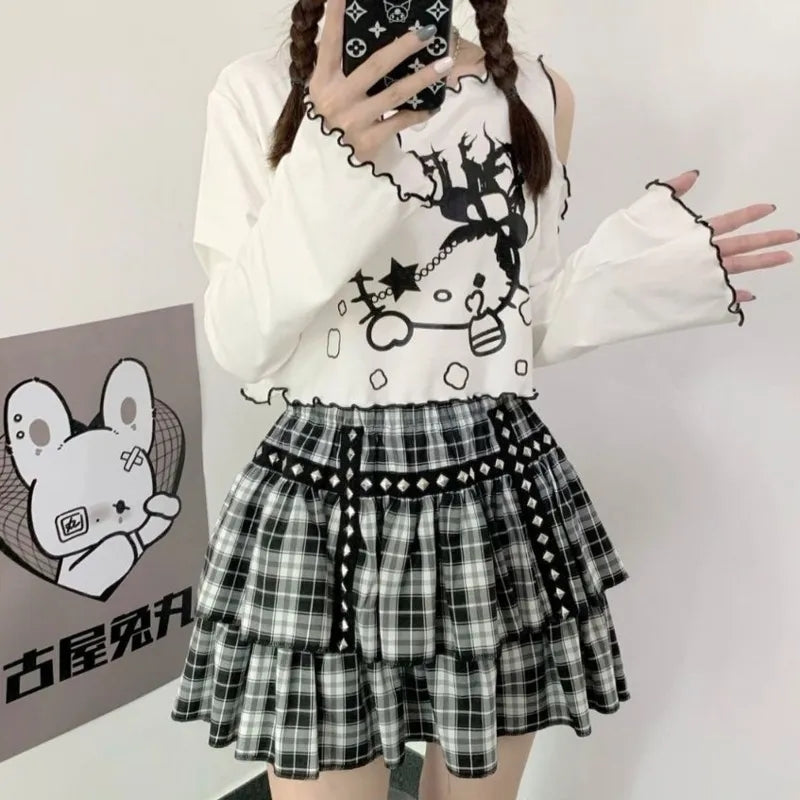 Cat Off Shoulder Frill Long Sleeve Shirt