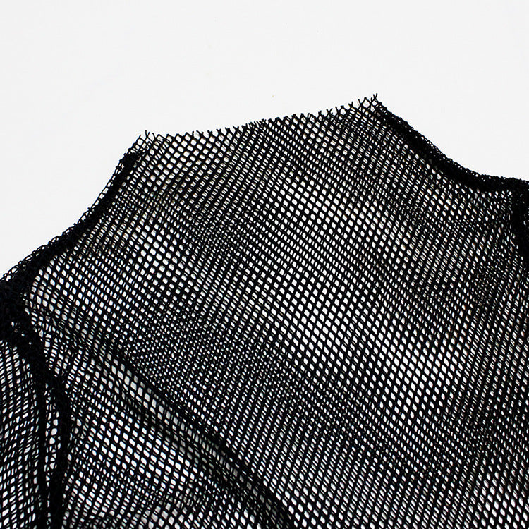 Cute Sexy Transparent Fishnet Mesh Lace Top Long Sleeve Shirt Tee T-shirt E-Girl Kawaii Korean Japanese Harajuku Chinese Retro Streetwear Aesthetic