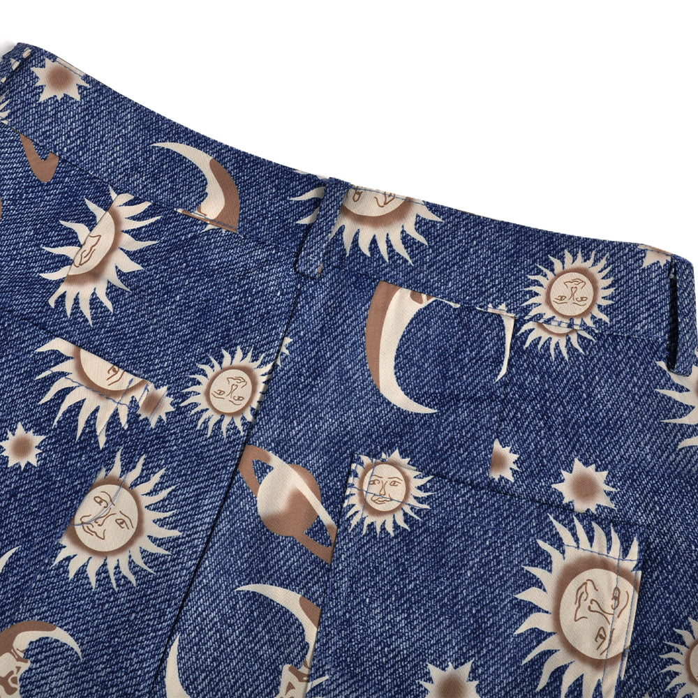 Cute Sun Moon Star Planet Pattern Loose Denim Shorts Bottom E-Girl Kawaii Korean Japanese Harajuku Chinese Retro Streetwear Aesthetic