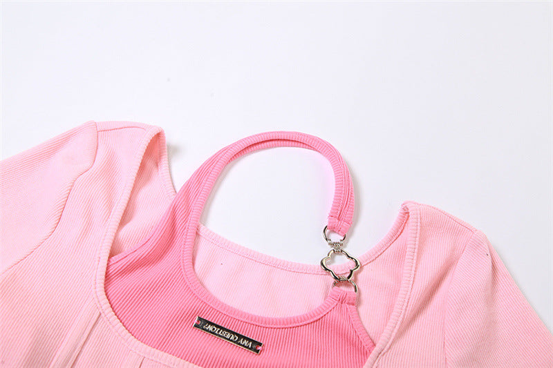 Pink Square Neck Crop Top