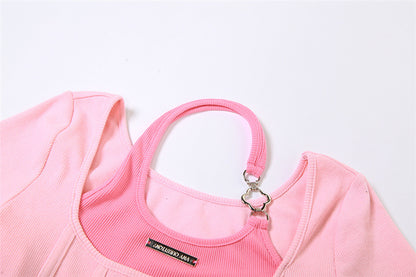 Pink Square Neck Crop Top