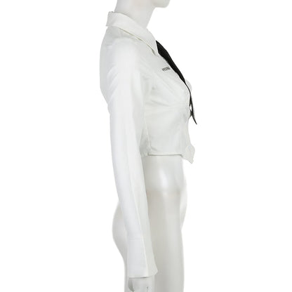 White Butterfly Rhinestone Tie + Long Sleeve Shirt Set