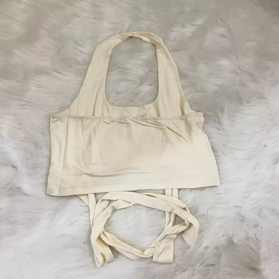 Cute Sexy Yogurt Embroidery Backless Strappy Sleeveless Shirt Tank Crop Top Summer Aesthetic Casual E-Girl Kawaii Korean Japanese Harajuku
