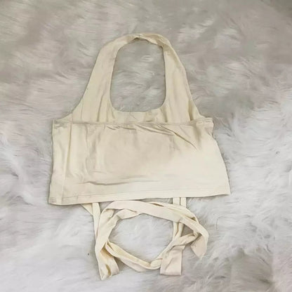 Cute Sexy Yogurt Embroidery Backless Strappy Sleeveless Shirt Tank Crop Top Summer Aesthetic Casual E-Girl Kawaii Korean Japanese Harajuku
