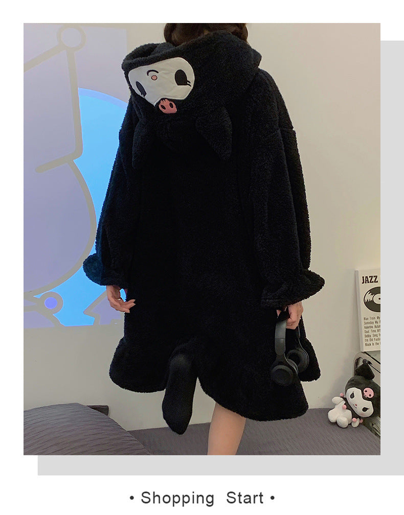 Black Japanese Anime Fleece Pullover Pajamas