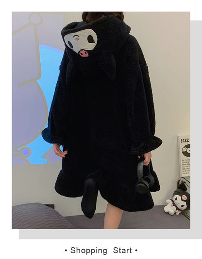 Black Japanese Anime Fleece Pullover Pajamas