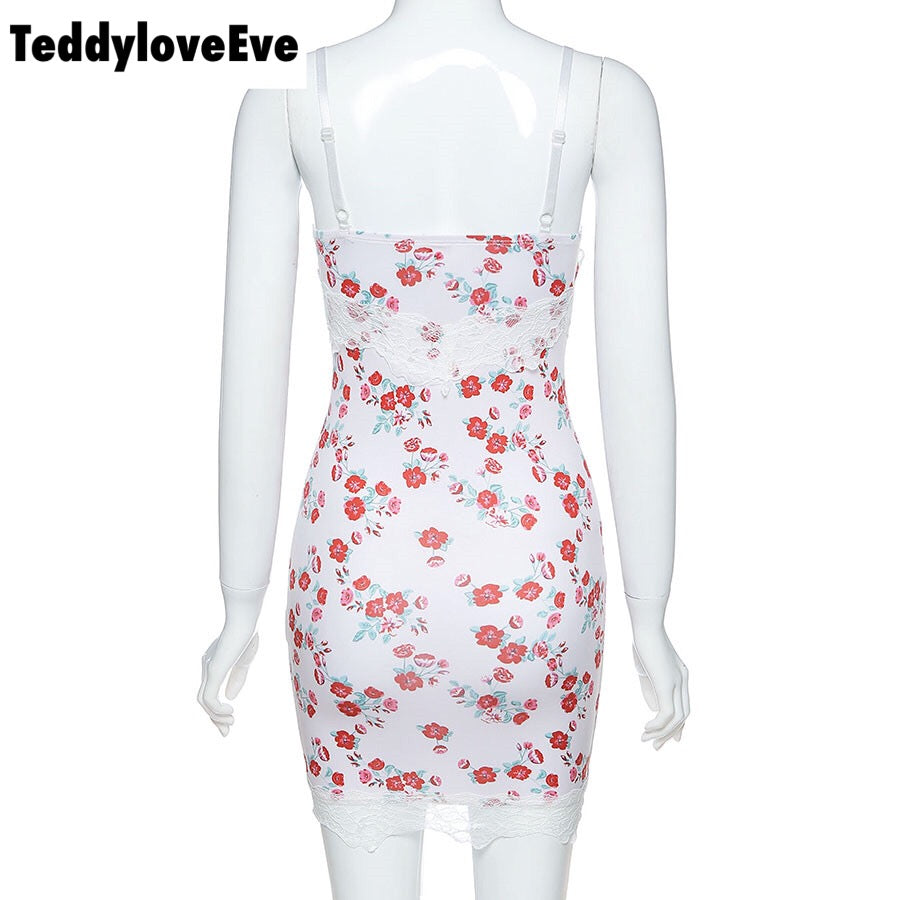 Cute Sexy Summer Boho Lace Graphic Lace Up Elegant Mini Bodycon Dress E-Girl Kawaii Korean Japanese Harajuku Chinese Retro Streetwear