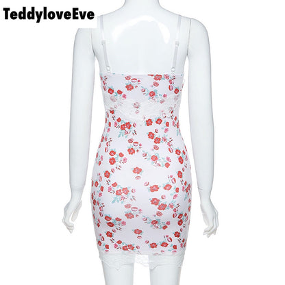 Cute Sexy Summer Boho Lace Graphic Lace Up Elegant Mini Bodycon Dress E-Girl Kawaii Korean Japanese Harajuku Chinese Retro Streetwear