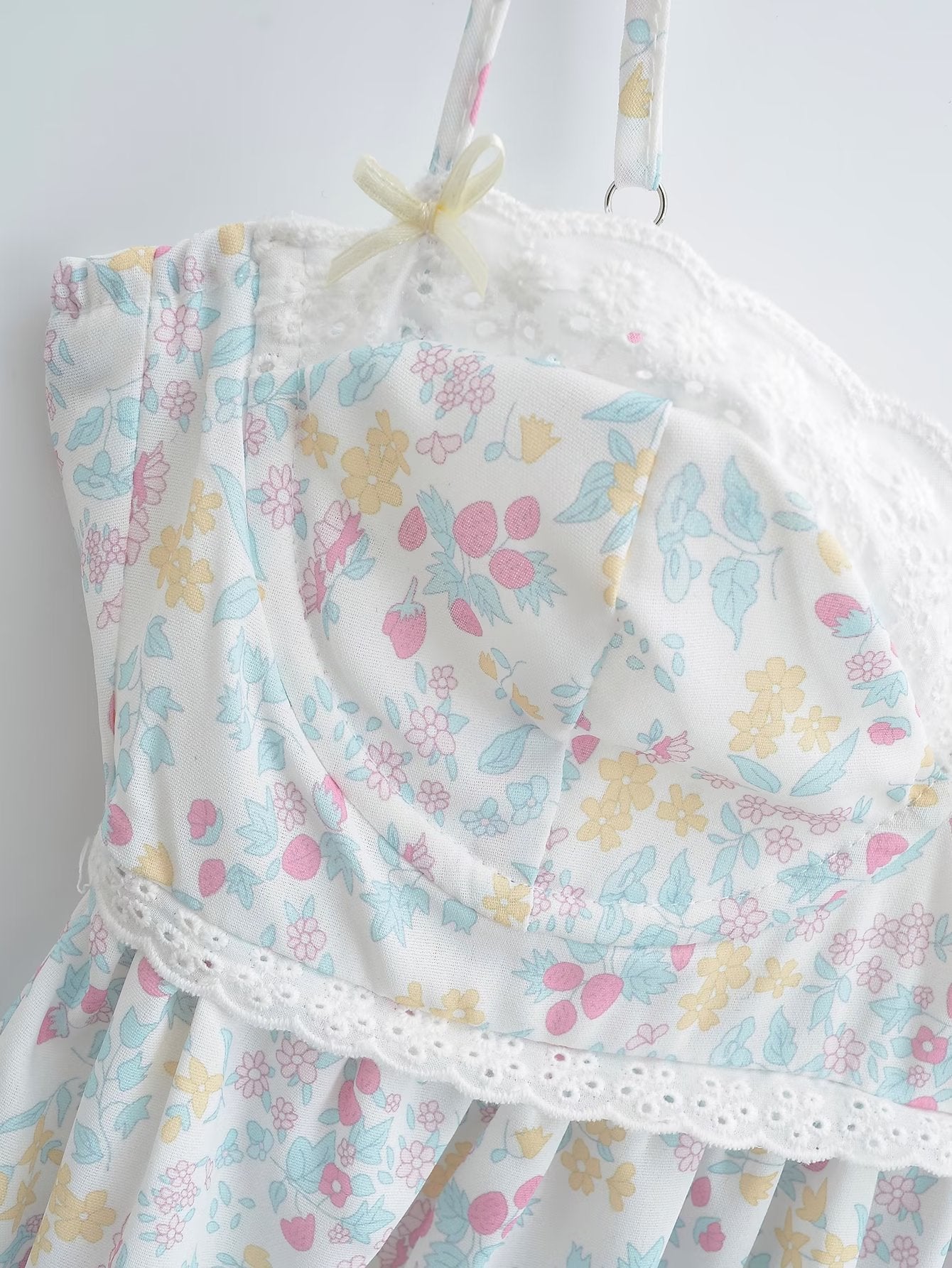Floral Print Lace Trim Sling Dress