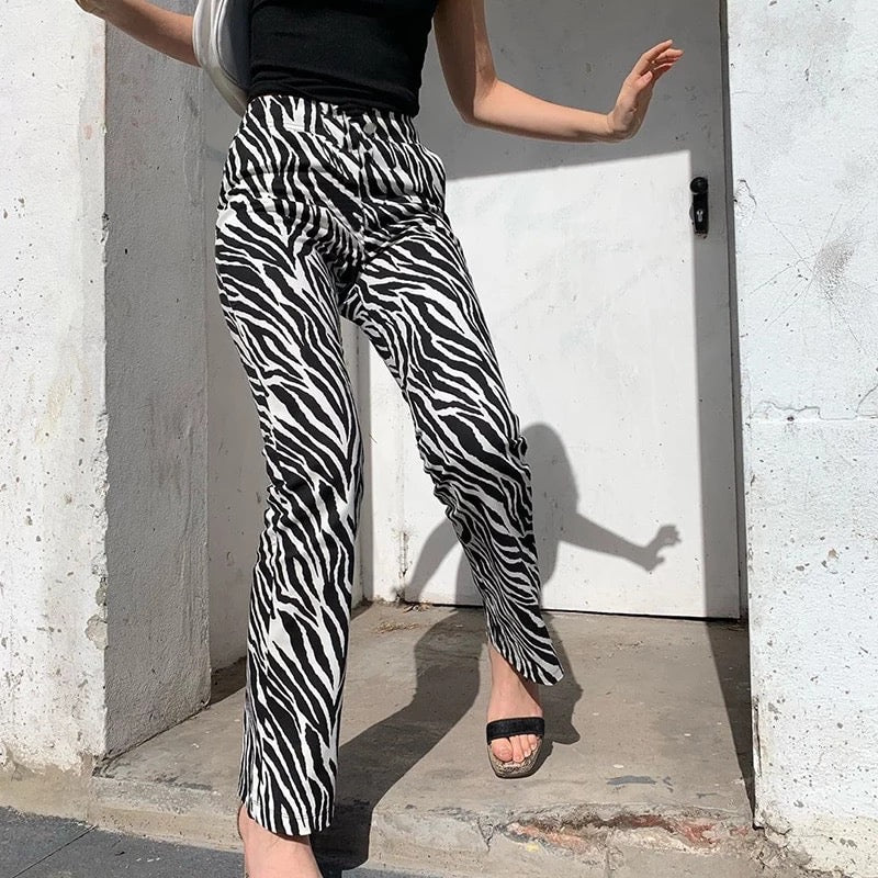 Cute Zebra Animal Print Elegant Pant High Waisted Trouser Bottoms T E-Girl Kawaii Korean Japanese Harajuku Chinese Retro Streetwear Aesthetic