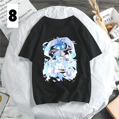 Anime Girl Cartoon Print Aesthetic Loose Short Sleeve Shirt T-shirt Top Punk Goth Summer Casual E-Girl Kawaii Korean Japanese Harajuku Streetwear