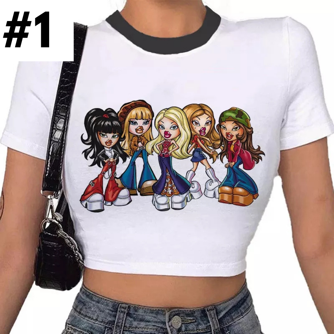Doll Cartoon Graphic Print White Short Sleeve T-shirt