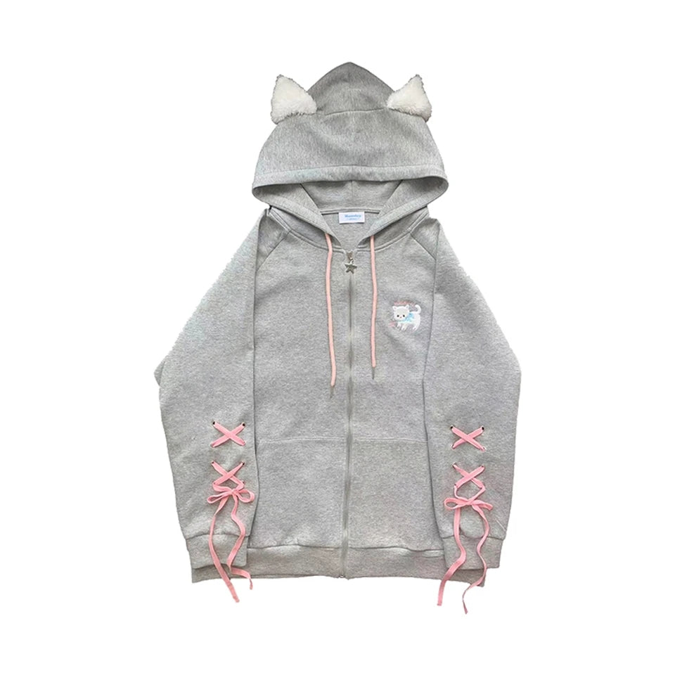 Grey Cat Cartoon Bow Tie Jacket