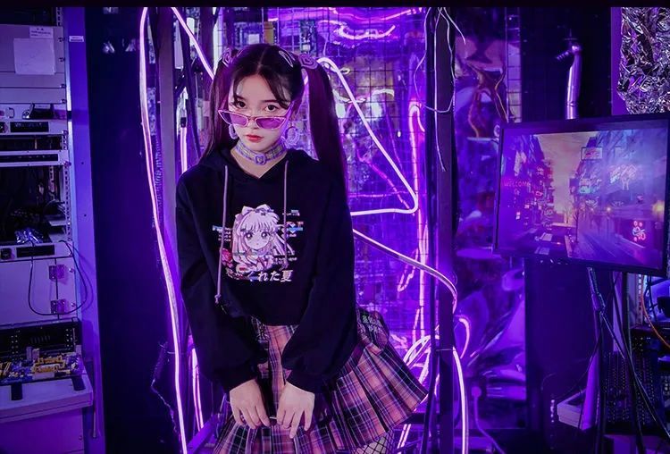 Anime Girl Cartoon Print Graphic Hoodie Long Sleeve Sweatshirt Sweater Pullover Causal Punk Goth E-Girl Kawaii Korean Japanese Harajuku Streetwear