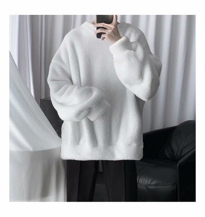 Faux Fluffy Lamb Crew Neck Sweater