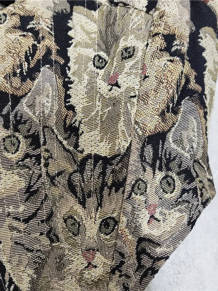 Cat Embroidery Lace Up Corset Top