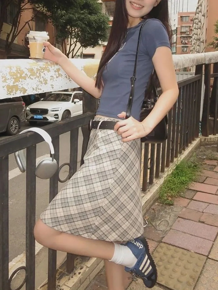 Plaid A-Line Midi Skirt