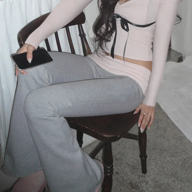 Grey & Pink Patchwork Flare Pants