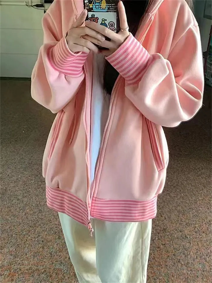Pink Stripe Zip Up Jacket