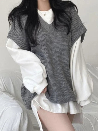 Grey Thick Knit Sweater Vest