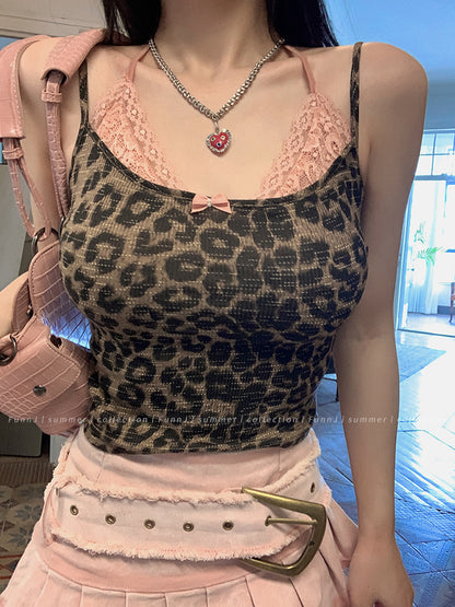 Leopard Pink Lace Trim Camisole