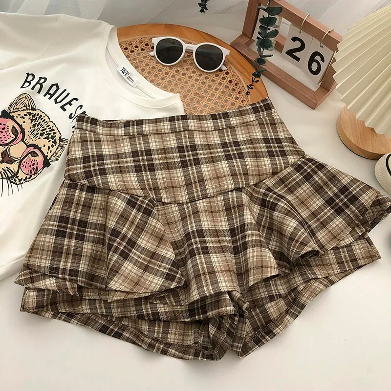 Plaid Ruffle High Waist Mini Skirt