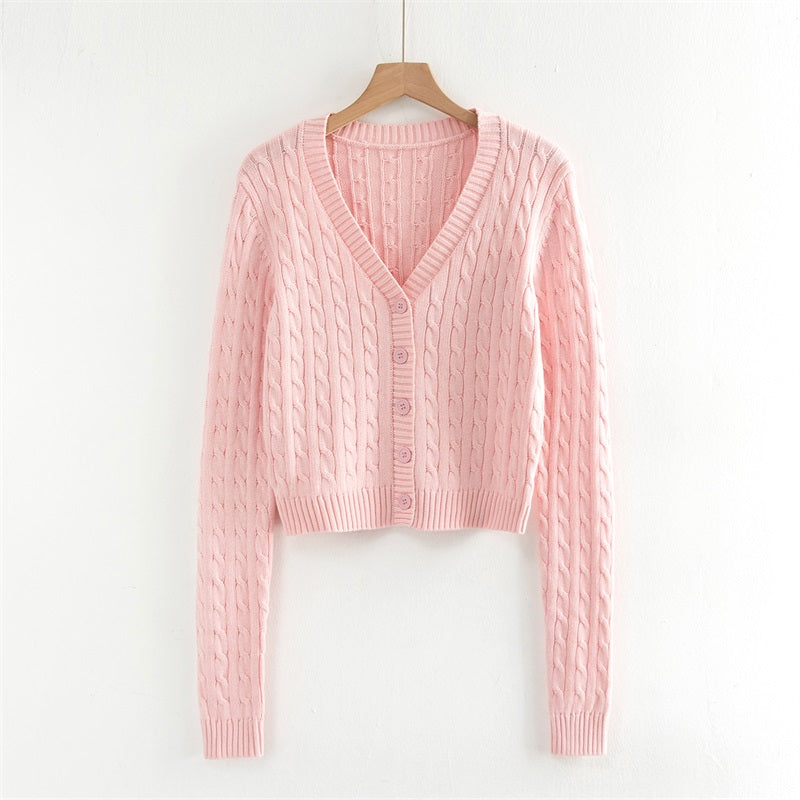 Pink Cable Knit Button Up Cardigan
