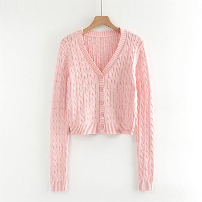 Pink Cable Knit Button Up Cardigan