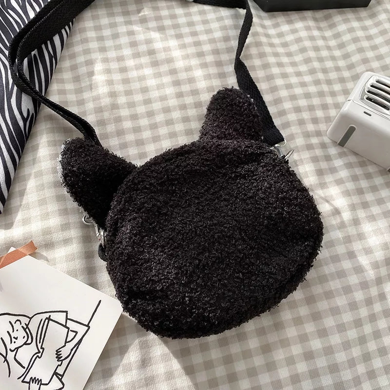 Cute 3D Black Cat Japanese Anime Cartoon Plush Shoulder Bag