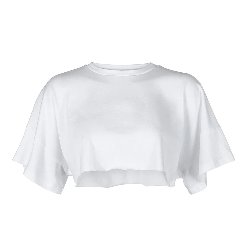 White Loose Cropped Short Sleeve Shirt