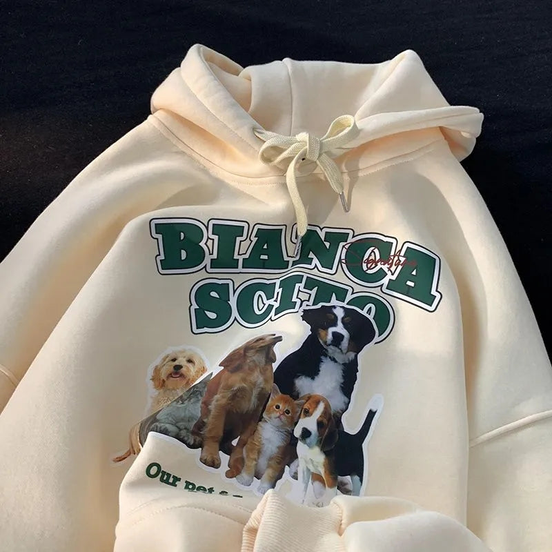 Dog Print Long Sleeve Hoodie