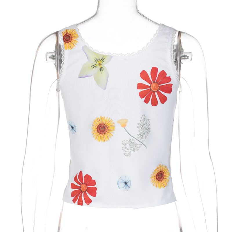 Floral Lace Cut Out Patchwork Crop Top