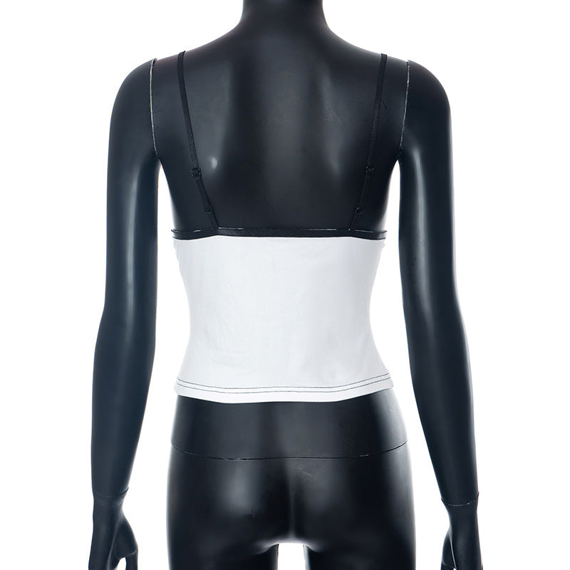 White Patchwork V Neck Camisole