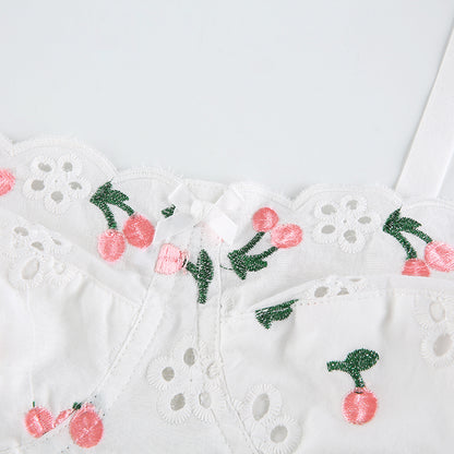 White Cherry Floral Embroidery Milkmaid Corset Top Summer Aesthetic Casual E-Girl Kawaii Korean Japanese Harajuku