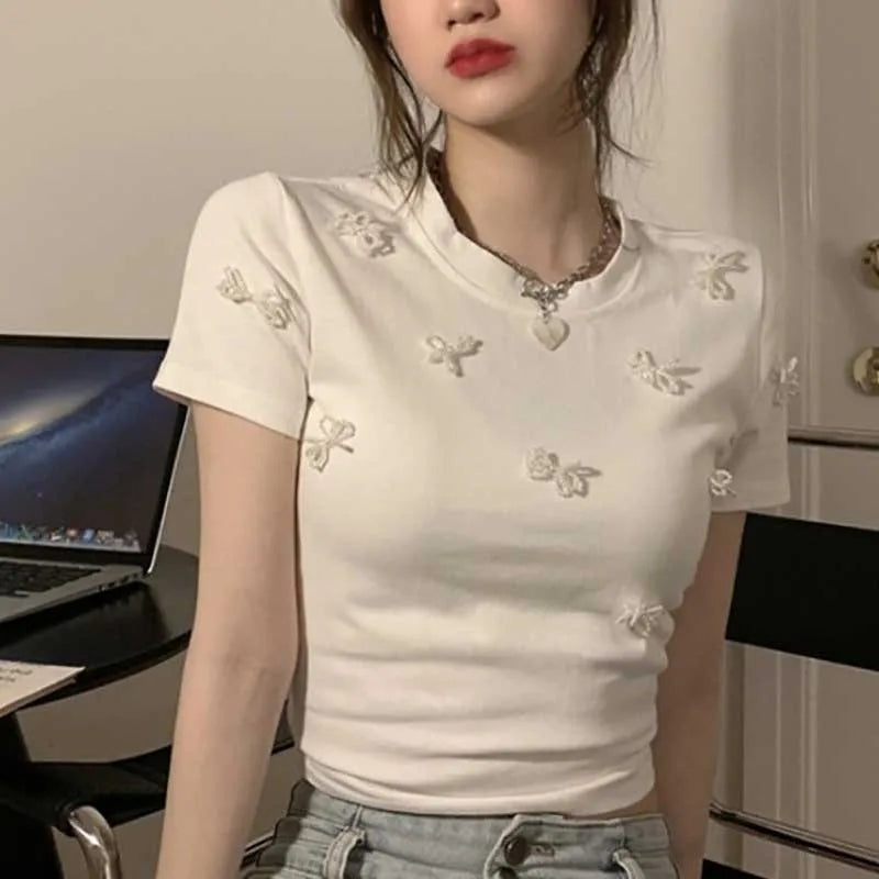 Pearl Bow Short Sleeve Shirt