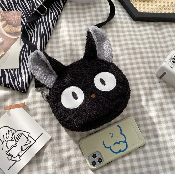 Cute 3D Black Cat Japanese Anime Cartoon Plush Shoulder Bag