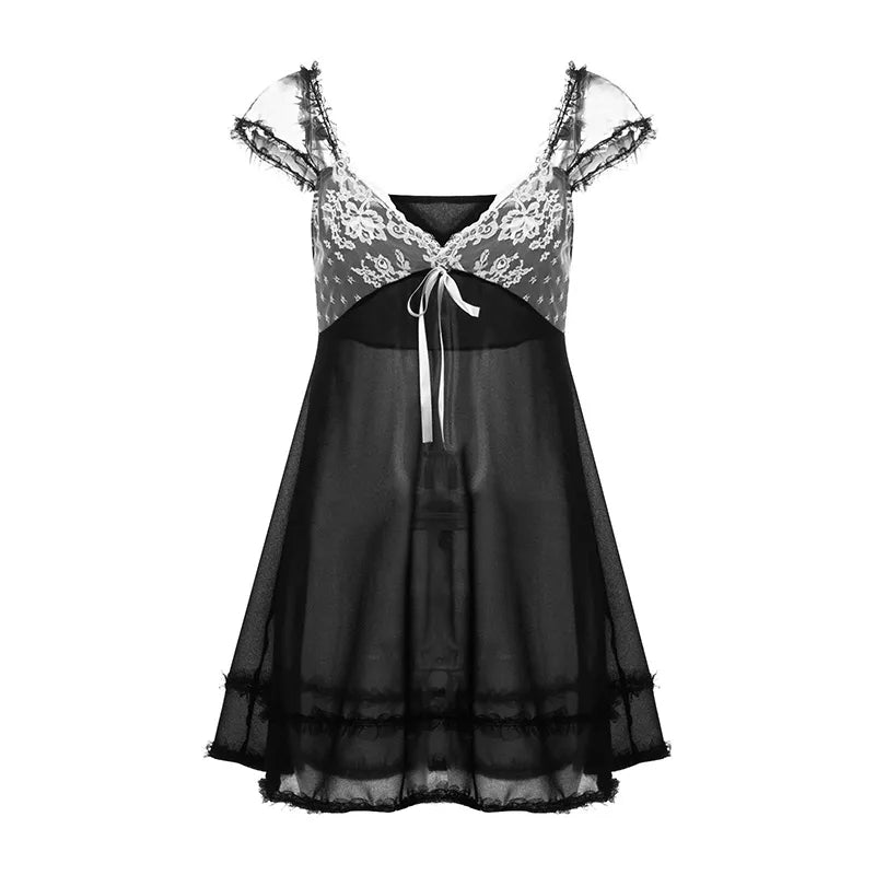 Black Vintage Lace Patchwork Mini Dress