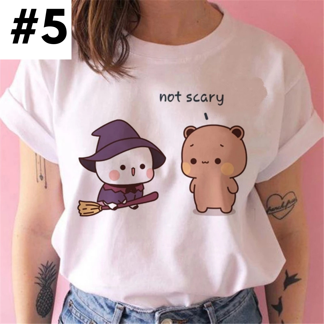 Cute White Cat Kitten Cartoon Print Loose Short Sleeve Shirt Aesthetic Casual E-Girl Kawaii Korean Japanese Harajuku