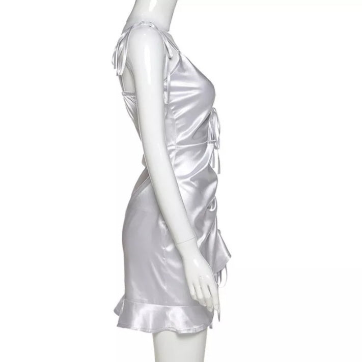 Cute Sexy Silk Sling French Mini Bodycon Dress Party Club Summer Aesthetic Casual E-Girl Kawaii Korean Japanese Harajuku
