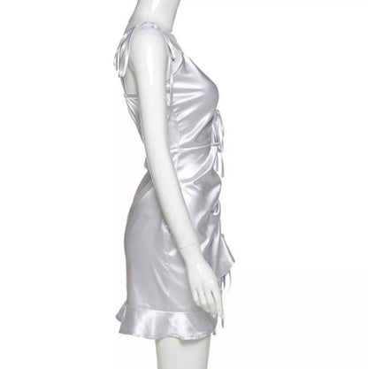Cute Sexy Silk Sling French Mini Bodycon Dress Party Club Summer Aesthetic Casual E-Girl Kawaii Korean Japanese Harajuku